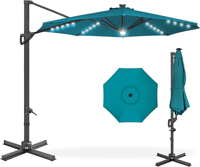 Best Choice Products 10ft Solar LED Cantilever Patio Umbrella, 360-Degree by BestChoiceProducts