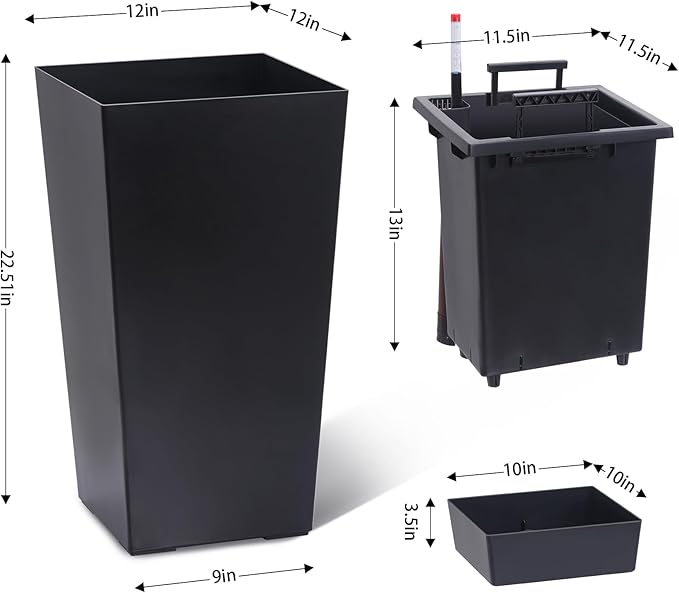 GarveeLife 22.5 in Tall Planters Set of 2, Outdoor＆Indoor Black Planter Pots - Image 8