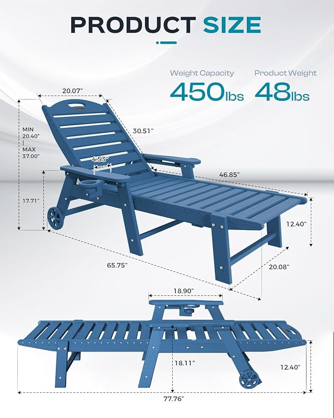 Outdoor Chaise Lounge Chair Set of 2, Patio Lounge Chairs - Image 3