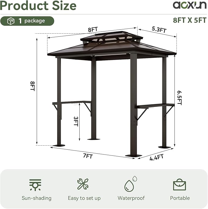 Aoxun Grill Gazebo 8 x 5FT, Outdoor Barbecue Gazebo - Image 3