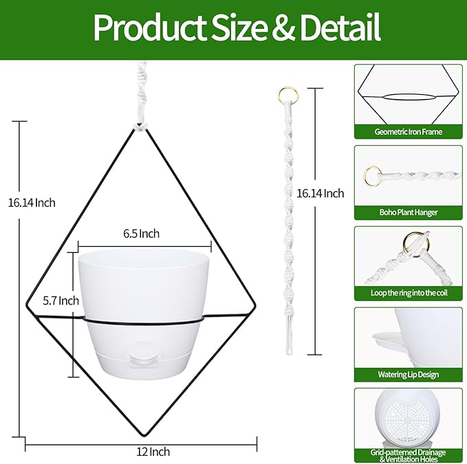 Hanging Planters for Indoor Plants, 2 Set Self Watering Hanging Flower Pots - Image 2
