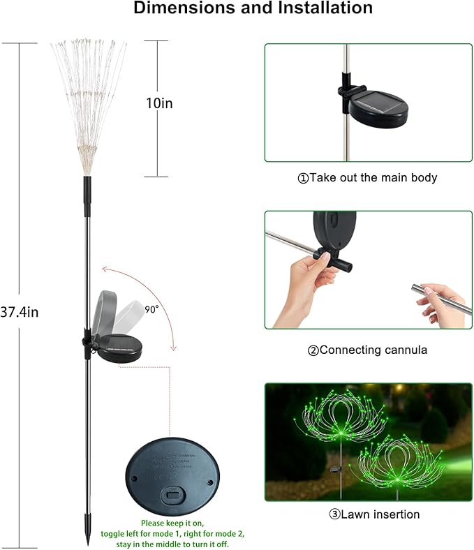 Solar Garden Lights Outdoor Waterproof, 2 Pack 120 LED Solar Firework Lights - Image 6