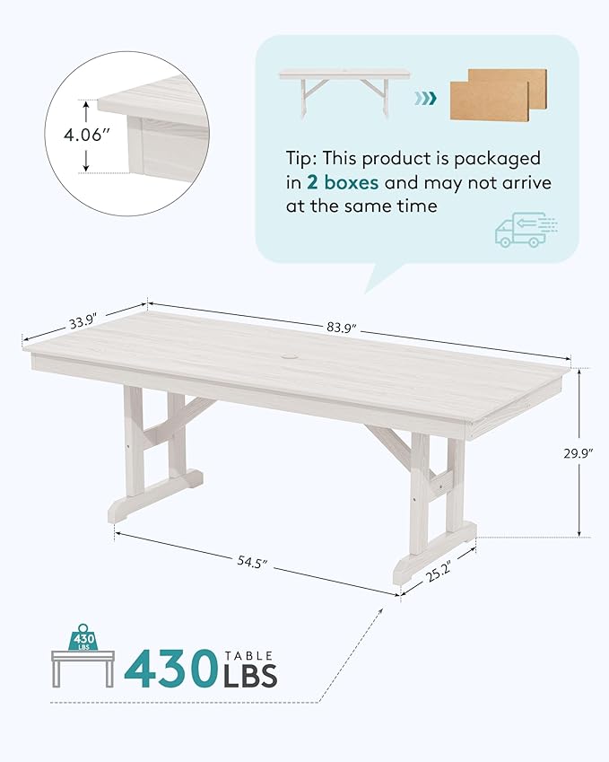 SERWALL Outdoor Dining Table, All Weather HDPE Outdoor Furniture - Image 2