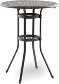 Outdoor Bar Height Table, 31.5" Round Cast Aluminum Patio Pub Table by Attliahome