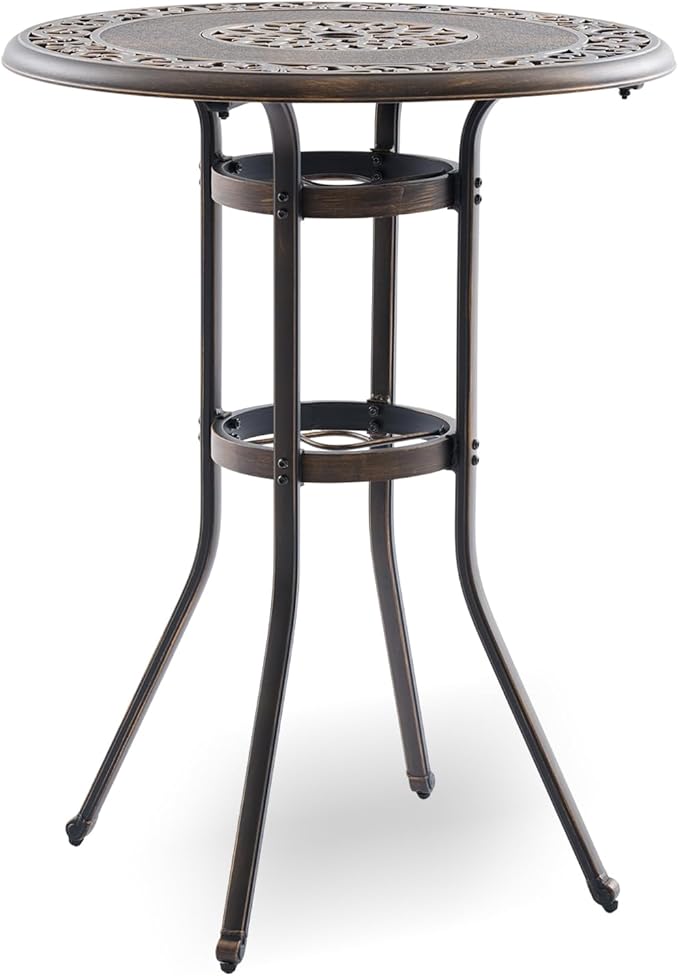 Outdoor Bar Height Table, 31.5" Round Cast Aluminum Patio Pub Table by Attliahome