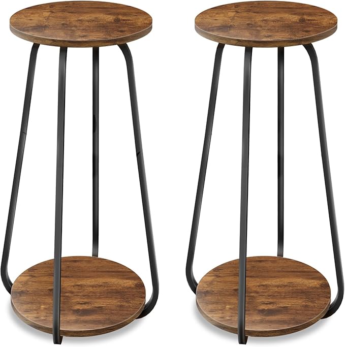 Plant Stand Indoor, 2 Tier Plant Shelf Pedestal Stand Flower Stand, Metal Wood by OugeWood