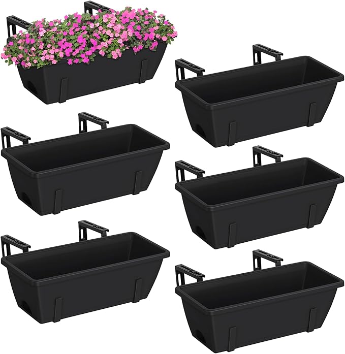 YBING Railing Planter Boxes 6 PCS Black Rectangle Railing Flower Box by YBING