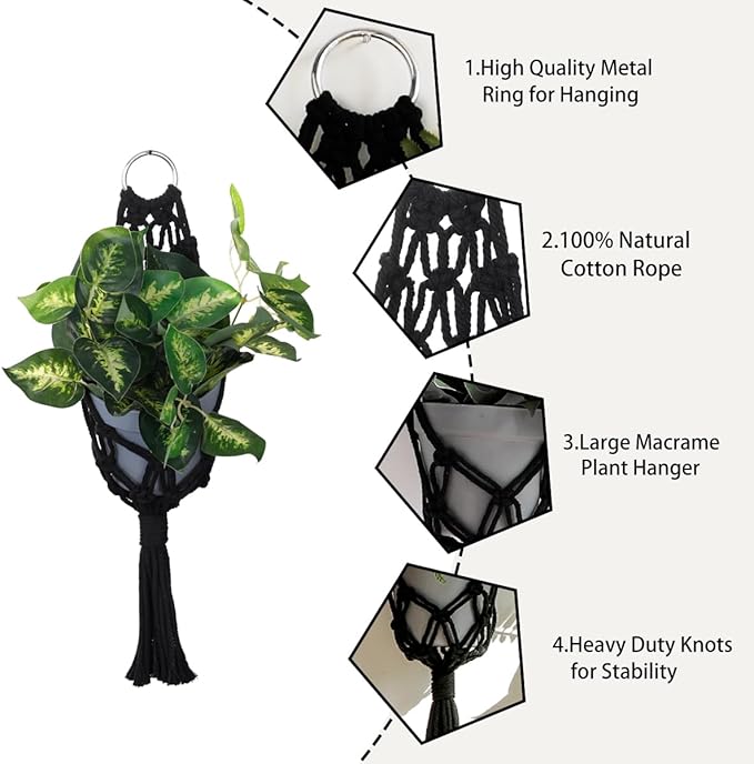 Artilady 2 Pack Black Macrame Plant Hanger Indoor - Image 5