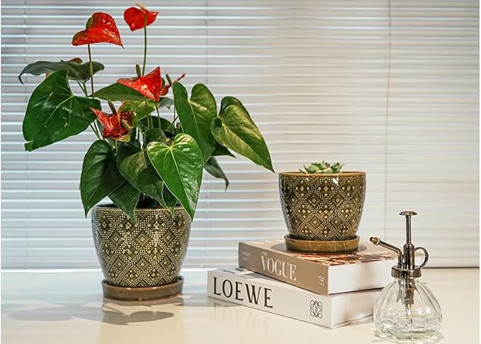 Docrin Dark Green Ceramic Planter Set - Image 6