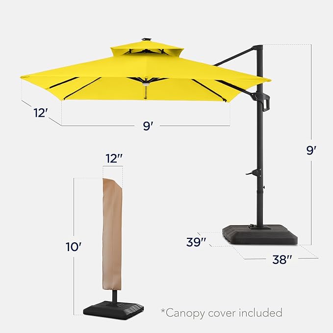 Best Choice Products 9x12ft LED Cantilever Patio Umbrella w/Base Included & - Image 2