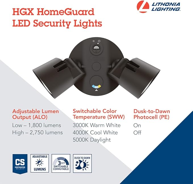 Lithonia Lighting HomeGuard 2-Light LED Outdoor Flood Lights, Outdoor LED Lights - Image 3