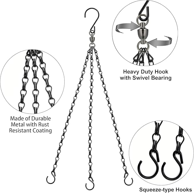 Heybe Swivel Hanging Basket Chains 23 Inches 3 Leads Hanging Chains Flower Pot - Image 2