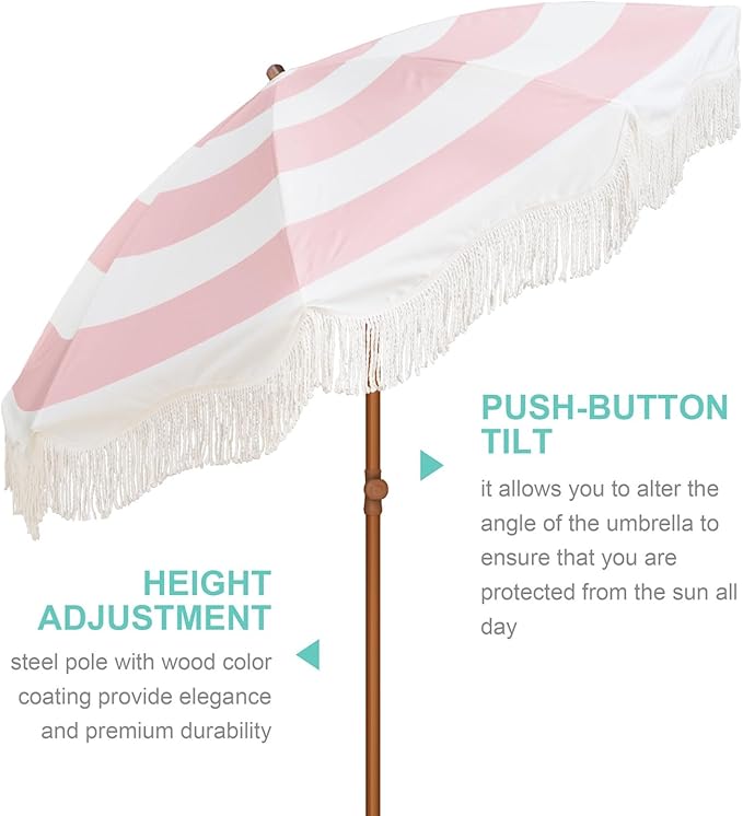 AMMSUN Boho Fringe Umbrella Outdoor Patio, 6.5ft UPF50+ Picnic Umbrella - Image 2