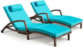 Chaise Lounge Chairs Outdoor Set of 2, Comfy Outside Wicker Patio Pool Lounge by ZZWHOM