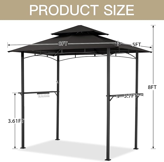 AECOJOY 8' x 5' Outdoor Grill Gazebo, BBQ Canopy - Image 4