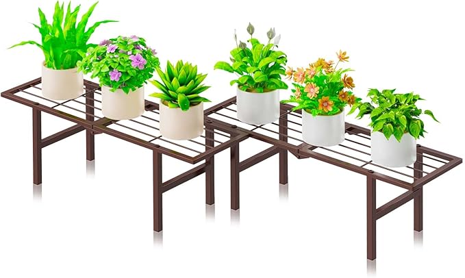 2 Pack Metal Plant Stand Outdoor Indoor, 1 Tier Folding Tiered Flower Plant by JSYONII