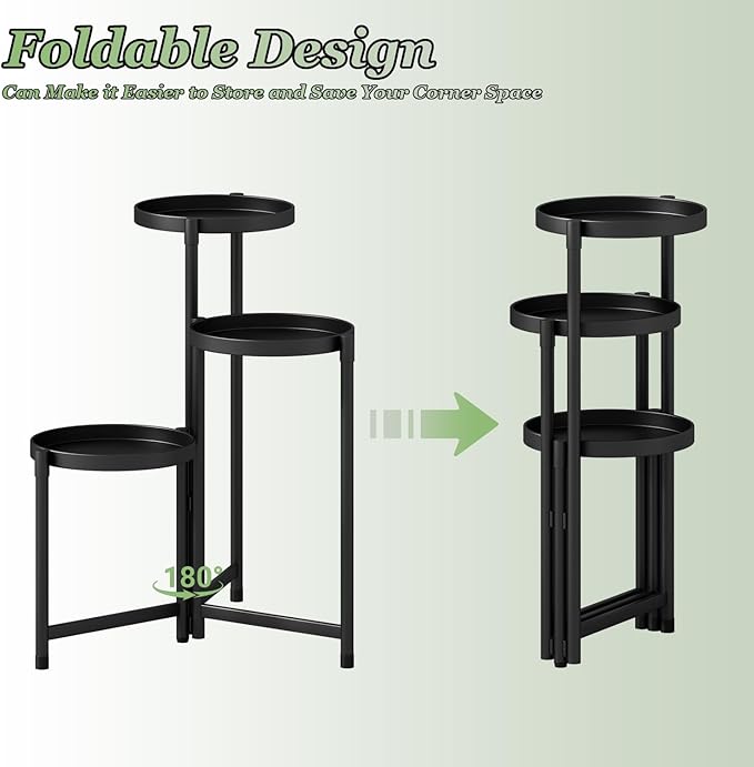 Plant Stand indoor outdoor-3 Tier black Tall Metal Flower Pot Holder 9in Wide - Image 4