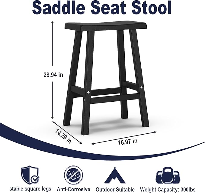 29in Tall Bar Stools Set of 2, Waterproof UV-Resistant, Durable Resin Kitchen - Image 3