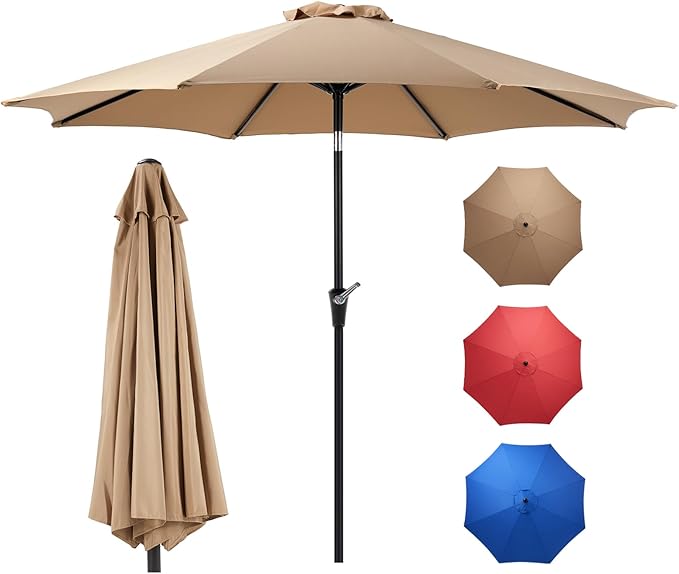 OLIXIS 9ft Patio Umbrella with Tilt and Crank Button & 8 Sturdy Ribs Waterproof by OLIXIS