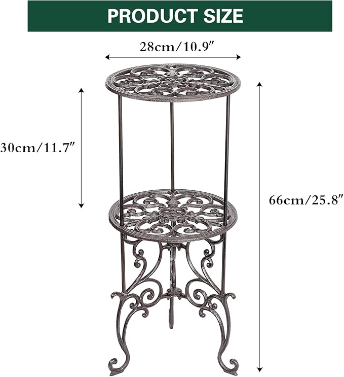 Sungmor Heavy Duty Cast Iron Potted Plant Stand, 26-Inch 2 Tiers Metal Planter - Image 4