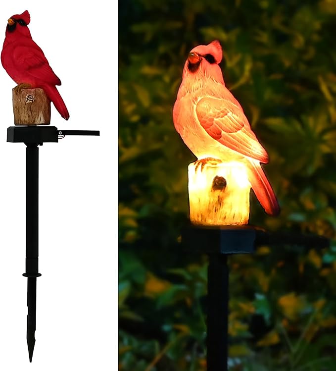 Cardinal Garden Decor Red Bird Figurine Memorial Solar Light Outdoor Stake by Juliahestia