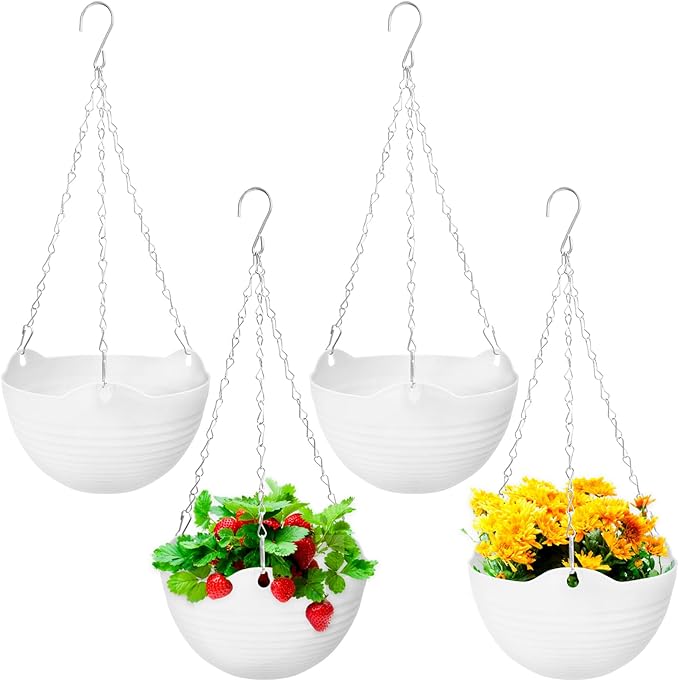 Bvrbaory 4 Pack 8 inch White Hanging Planters, Self-Watering Indoor Outdoor by Bvrbaory