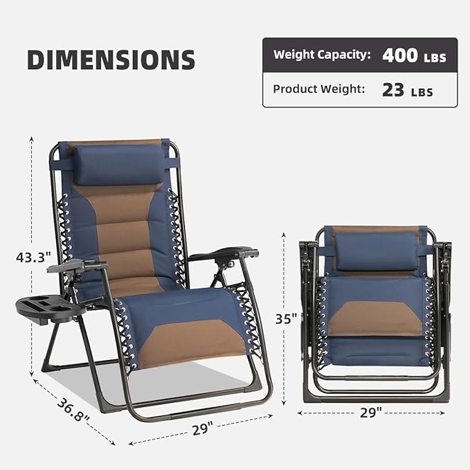 Zero Gravity Chair Set of 2 Oversized Padded Recliner - Image 3