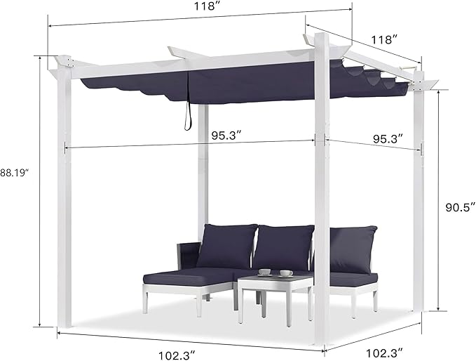 PURPLE LEAF 10' x 10' Outdoor Aluminum Pergola White Heavy-Duty Retractable - Image 6