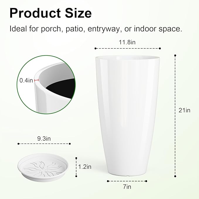 QCQHDU 21 inch Tall Planters for Outdoor & Indoor Plants - Image 3
