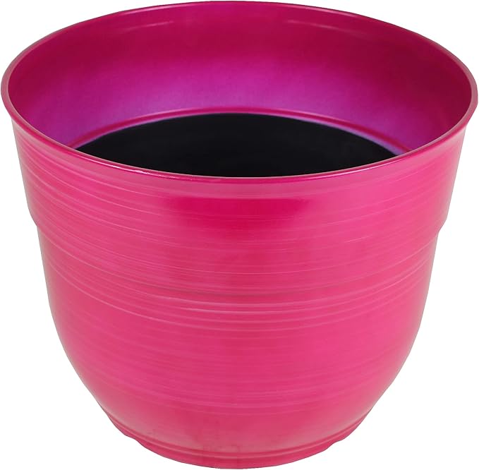 Garden Elements Indoor/Outdoor Glazed Brushed Happy Plastic Planter, Bright Pink - Image 4