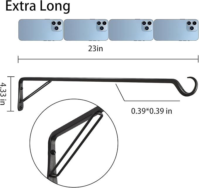 2 Pack Extra Long 23 Inch Heavy-Duty Rust-Resistant Solid Steel Plant Hangers - Image 2