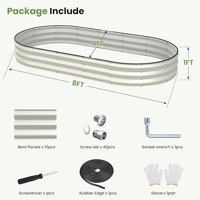 Galvanized Raised Garden Bed 8x4x1 FT, Oval Metal Raised Garden Bed Outdoor - Image 6