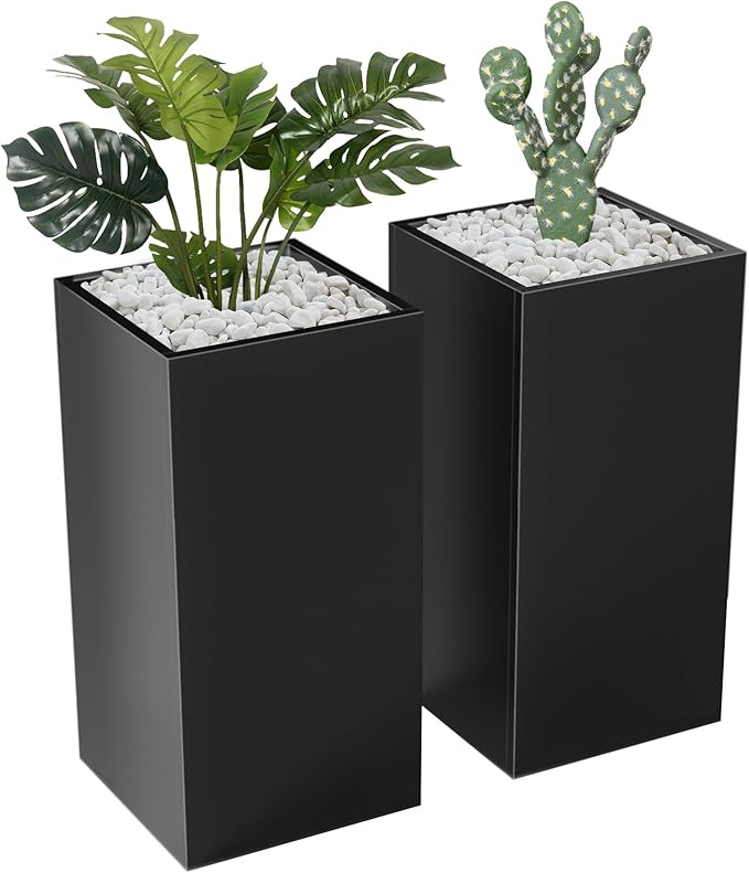 Metal Large Planter Box 15" L x 15" W x 30" H 2 Pack, Heavy Duty Tall Rectangle by Baotree