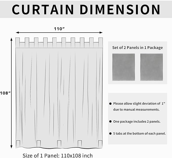 Easy-Going Outdoor Patio Curtains Detachable Tab Top Windproof Weatherproof - Image 6