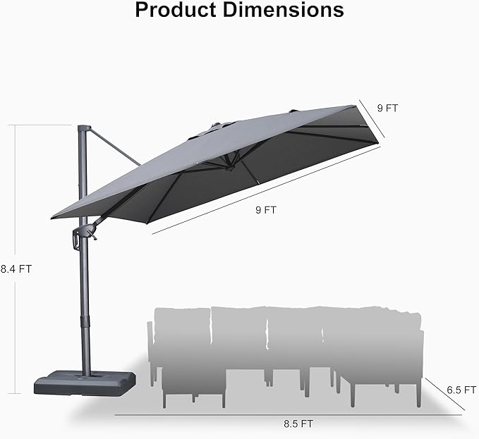 PURPLE LEAF Patio Umbrella 9' X 9' Rectangle Cantilever Umbrella Large Aluminum - Image 9