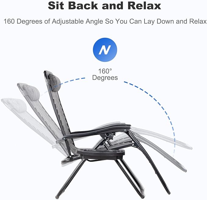 Nazhura Set of 2 Relaxing Recliners Patio Chairs Adjustable Steel Mesh Zero - Image 4