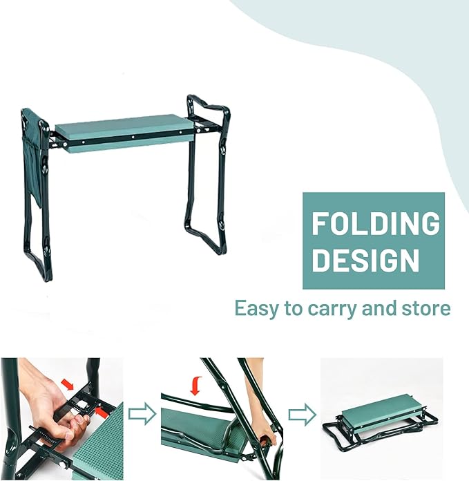 2-in-1 Garden Kneeler & Seat, Folding Seat w/EVA Foam Kneeling Pad & Removable - Image 5