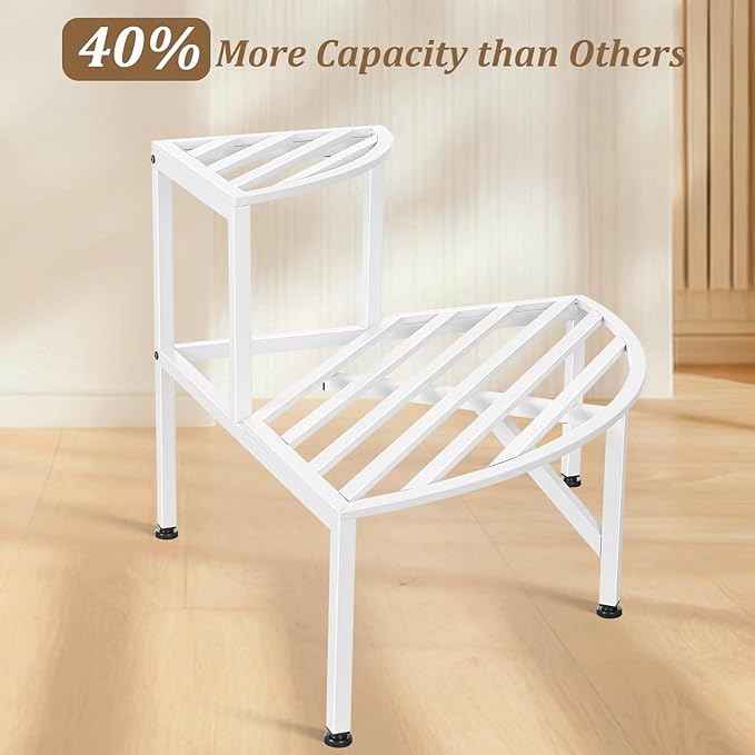 Corner Plant Stand Outdoor Metal, 2 Tier Heavy Duty Ladder Plant Shelf Indoor - Image 4