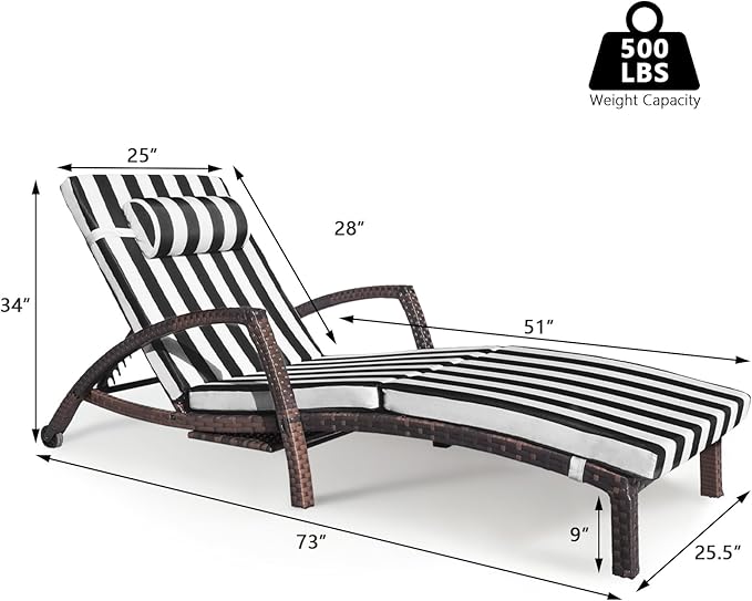 Chaise Lounge Chairs Outdoor Set of 4, Comfy Outside Wicker Patio Pool Lounge - Image 6