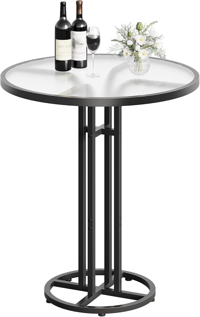 HOOBRO Bar Table, 23.6-Inch Round Pub Table, Frosted Glass Cocktail Table by HOOBRO