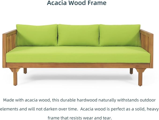 Merax Solid Acacia Wood Couch Chaise Lounge Chair Indoor, 3 Seater Daybed Sofa - Image 6