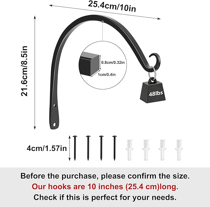 Gtongoko 2 Pack 10 Inch Plant Hangers Outdoor Metal, Plant Hooks - Image 2