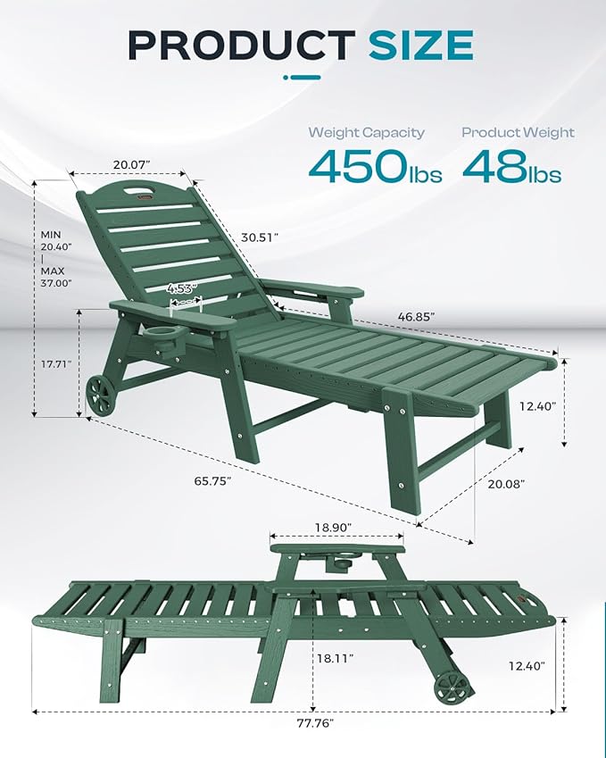 Outdoor Lounge Chair Set of 4, All Weather Patio Chaise Lounge Chair - Image 3