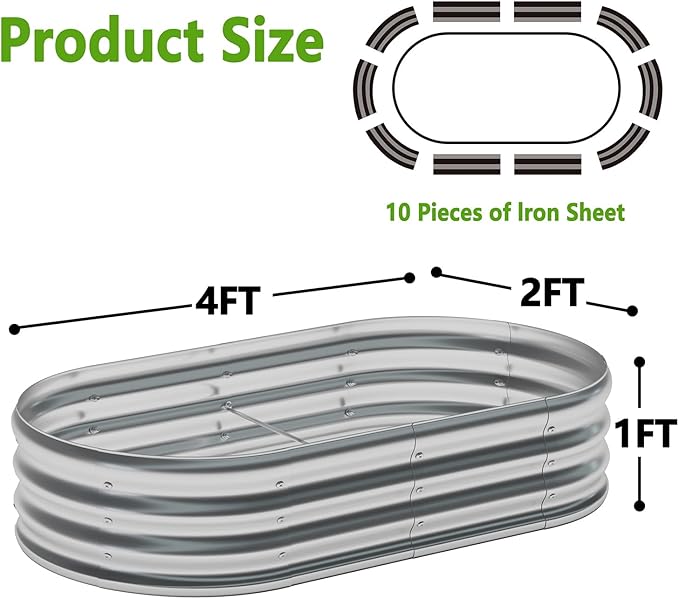 zizin 2 Pack Galvanized Raised Garden Bed Metal Oval Raised Garden Beds Outdoor - Image 2