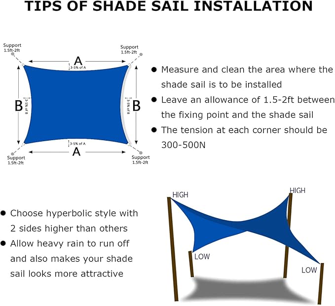 KANAGAWA Sun Shade Sail 7'x13' Blue Rectangle UV Block Canopy Awning Shelter - Image 6