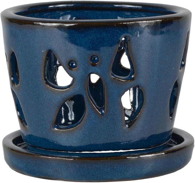W&W Orchid Pot with Holes and Saucer - Image 2