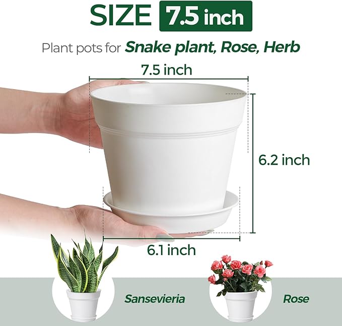 T4U 7.5 Inch Plant Pots 6 Pcs, Flower Pots - Image 2