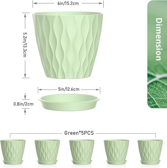 6 inch Plant Pots, 5 Set Water Ripples Flower Pots - Image 2