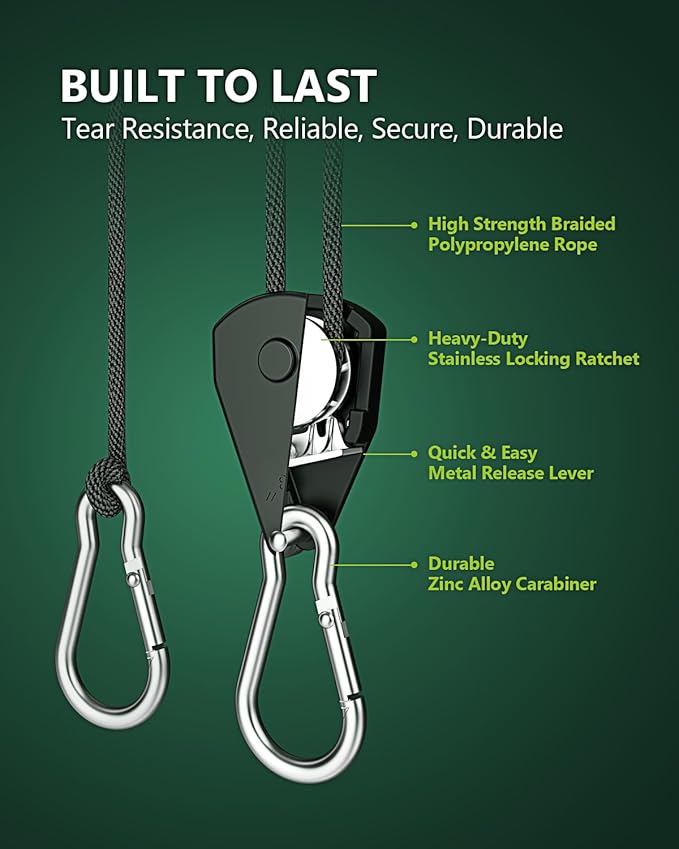4-Pack 1/8" Adjustable Rope Hanger, Heavy Duty Ratchet Tie Down Strap - Image 3