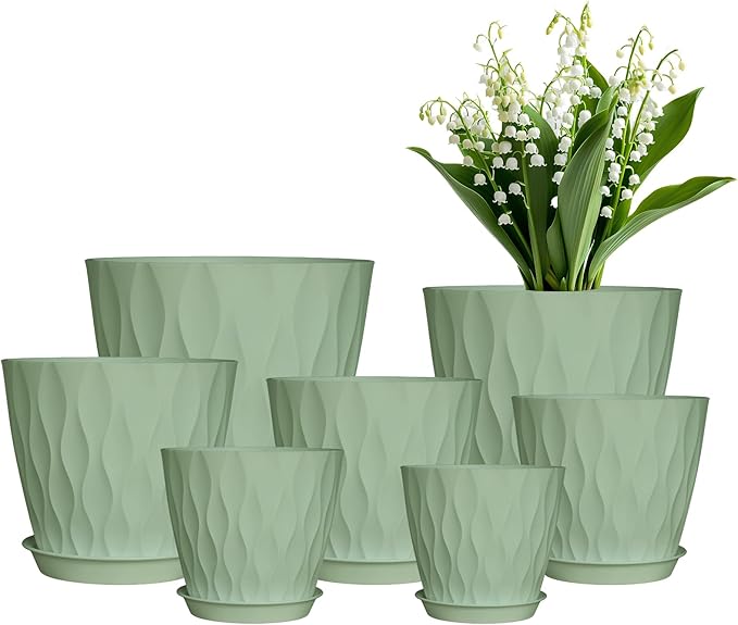 Plastic Plant Pots, 7/6.5/6/5.5/5/4.5/4 inch Flower Pots by LesOasis